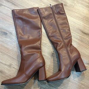 Brown Leather Knee-High Boots